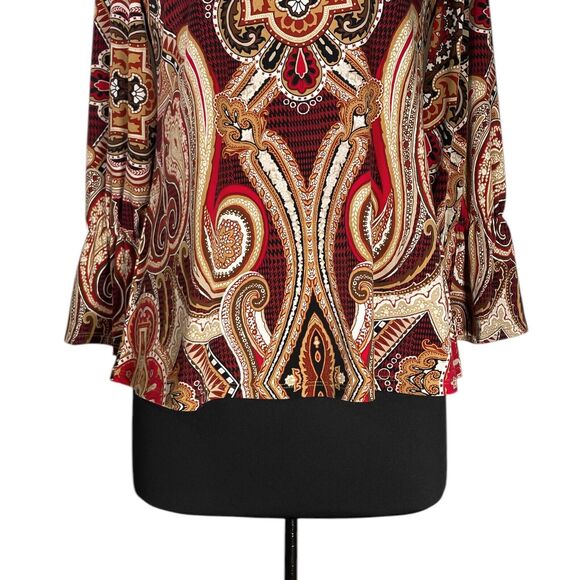 Chico's Women's Blouse Paisley Stretch Boho Retro Artsy Bell Sleeve Top 0 US S/4 - Picture 5 of 8
